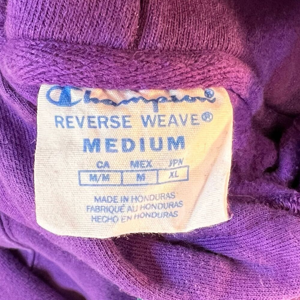 Vintage 90s Champion Reverse Weave Sweatshirt Hoodie Purple Pullover Medium Size - Picture 9 of 11